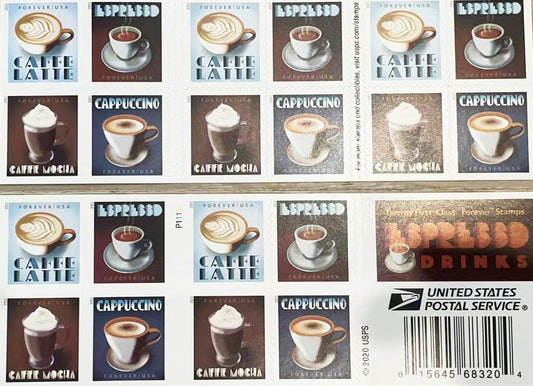 USPS Espresso Drinks coffee Forever Postage Stamps